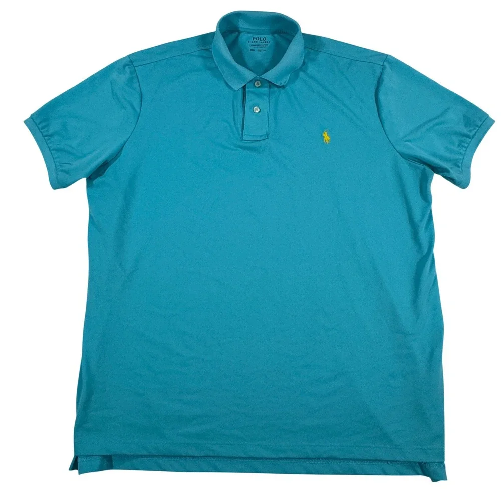 Polo Ralph Lauren Performance Polo Men's XXL Turquoise Blue Yellow Pony Preppy